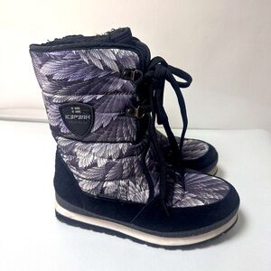 Icepeak Boots Womens 8 Black Waterproof Lace Up Grip Puffer Faux Fur Snow